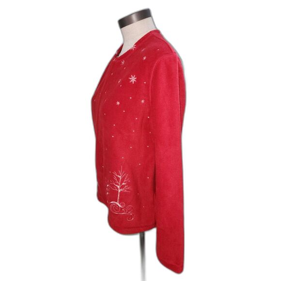 Croft & Barrow Red Winter Scene Zipper Fleece Jacket Top Size M - Picture 3 of 10